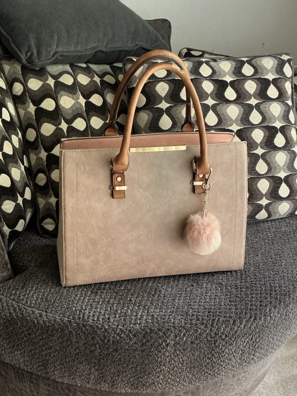 Call It Spring Blush Taupe Satchel with Tan Handles